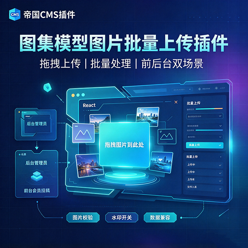 帝国CMS图集批量上传插件 支持拖拽/水印/前台投稿